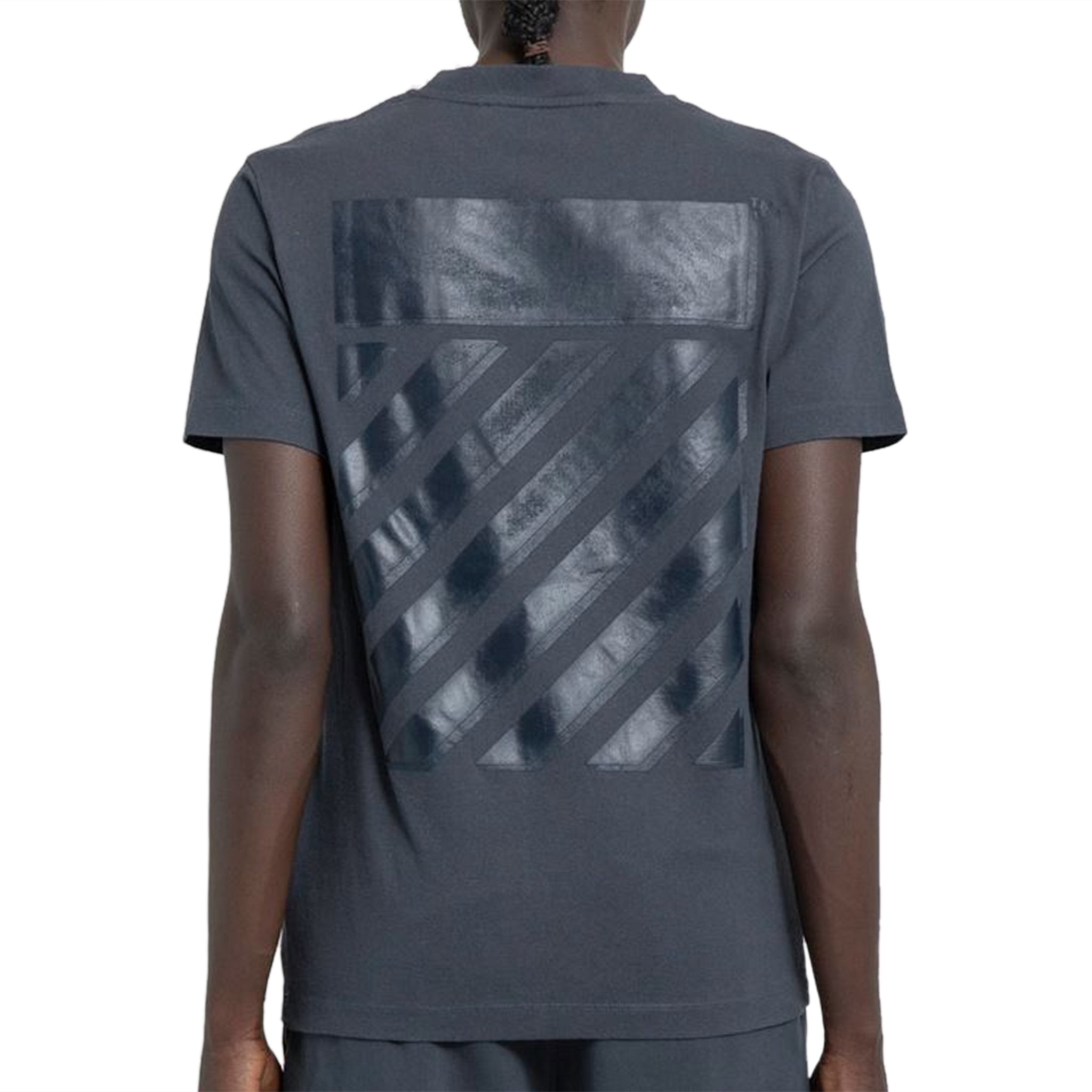 Back model view of off-white diagonal stripes t shirt dark grey omaa027s22jer0044646